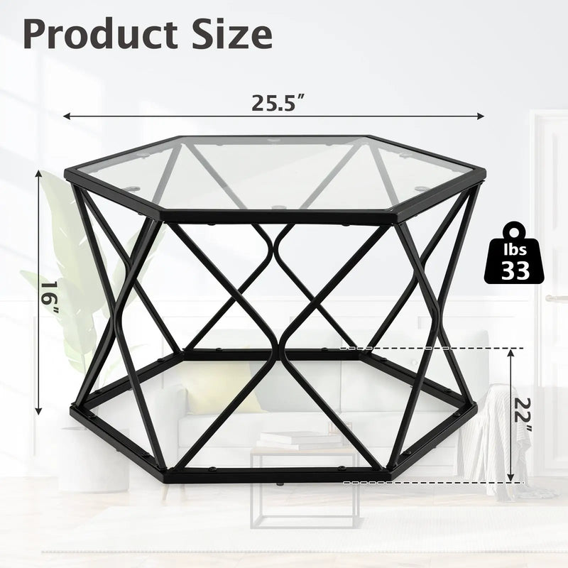 Modern Accent Geometric Glass Coffee Table-Black by DirectDeals