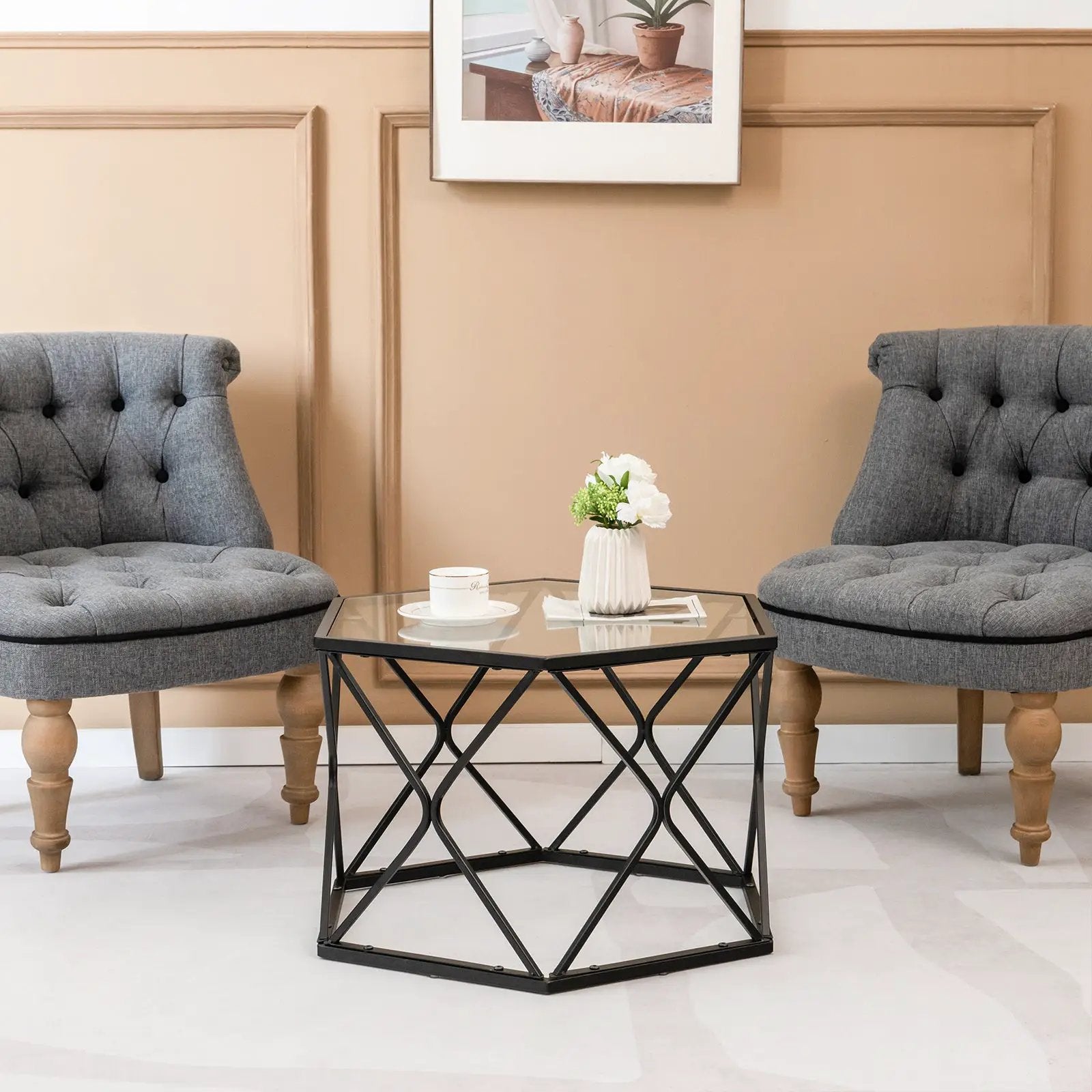 Modern Accent Geometric Glass Coffee Table-Black by DirectDeals