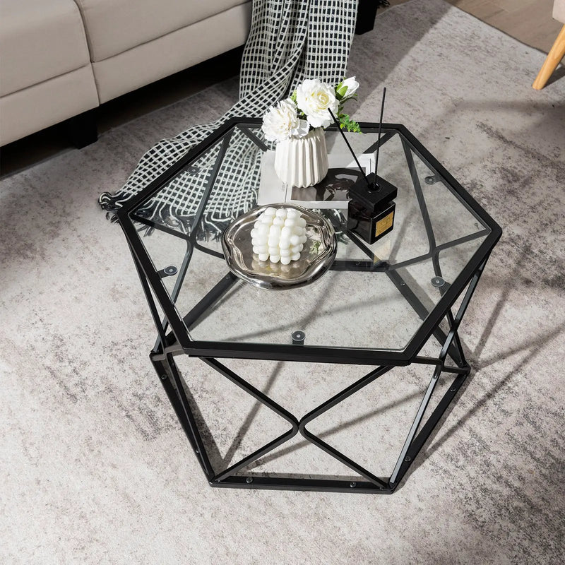 Modern Accent Geometric Glass Coffee Table-Black by DirectDeals