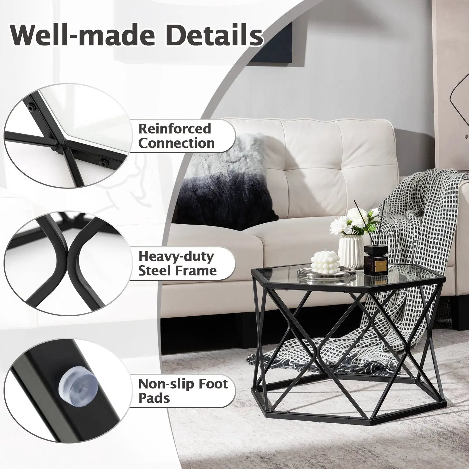 Modern Accent Geometric Glass Coffee Table-Black by DirectDeals