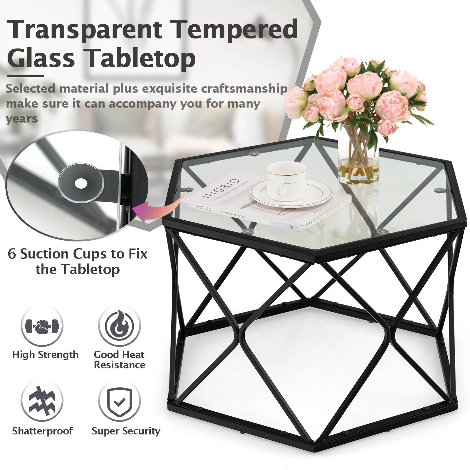 Modern Accent Geometric Glass Coffee Table-Black by DirectDeals