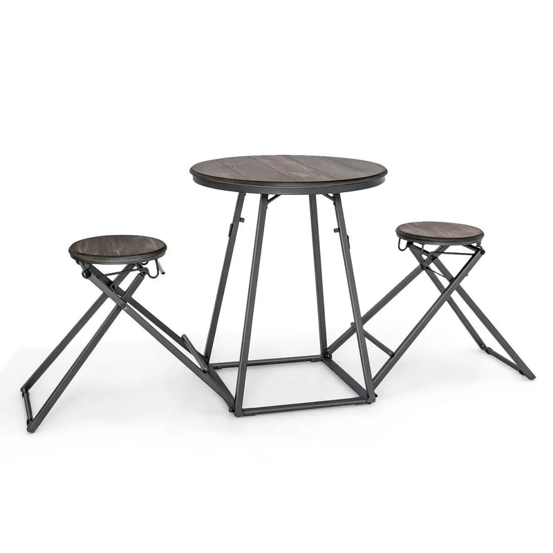 3 Pieces Dining Table Set with 2 Foldable Stools for Small Space-Gray by DirectDeals