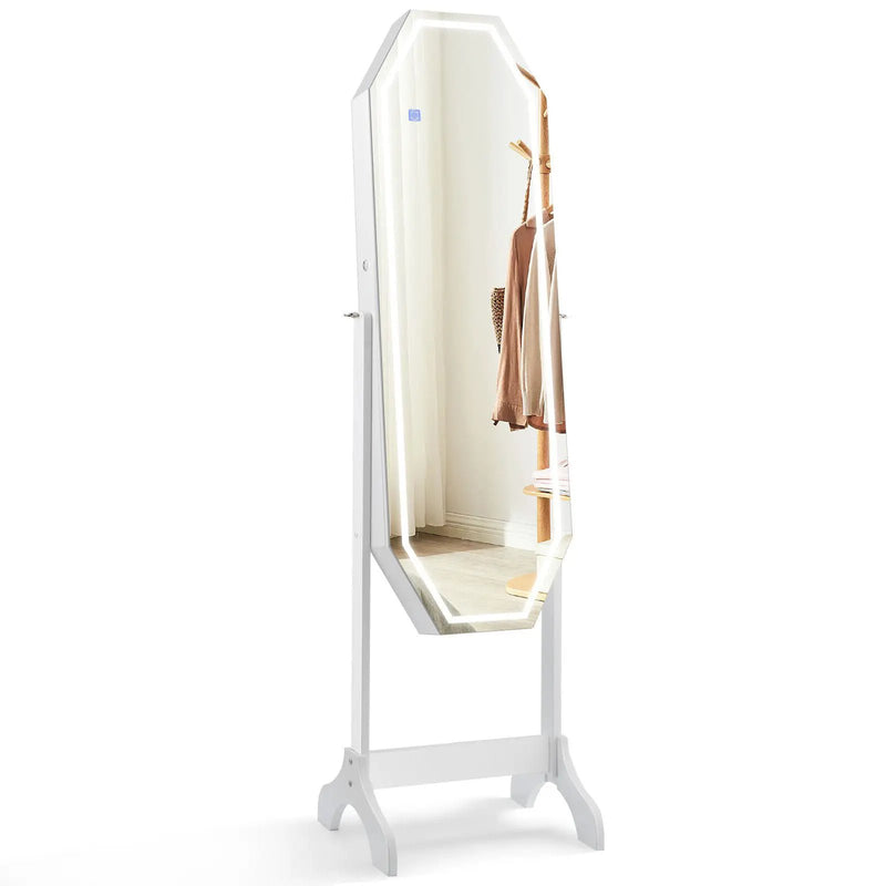 Standing Jewelry Cabinet Armoire Organizer LED Light Mirror Lockable White by DirectDeals