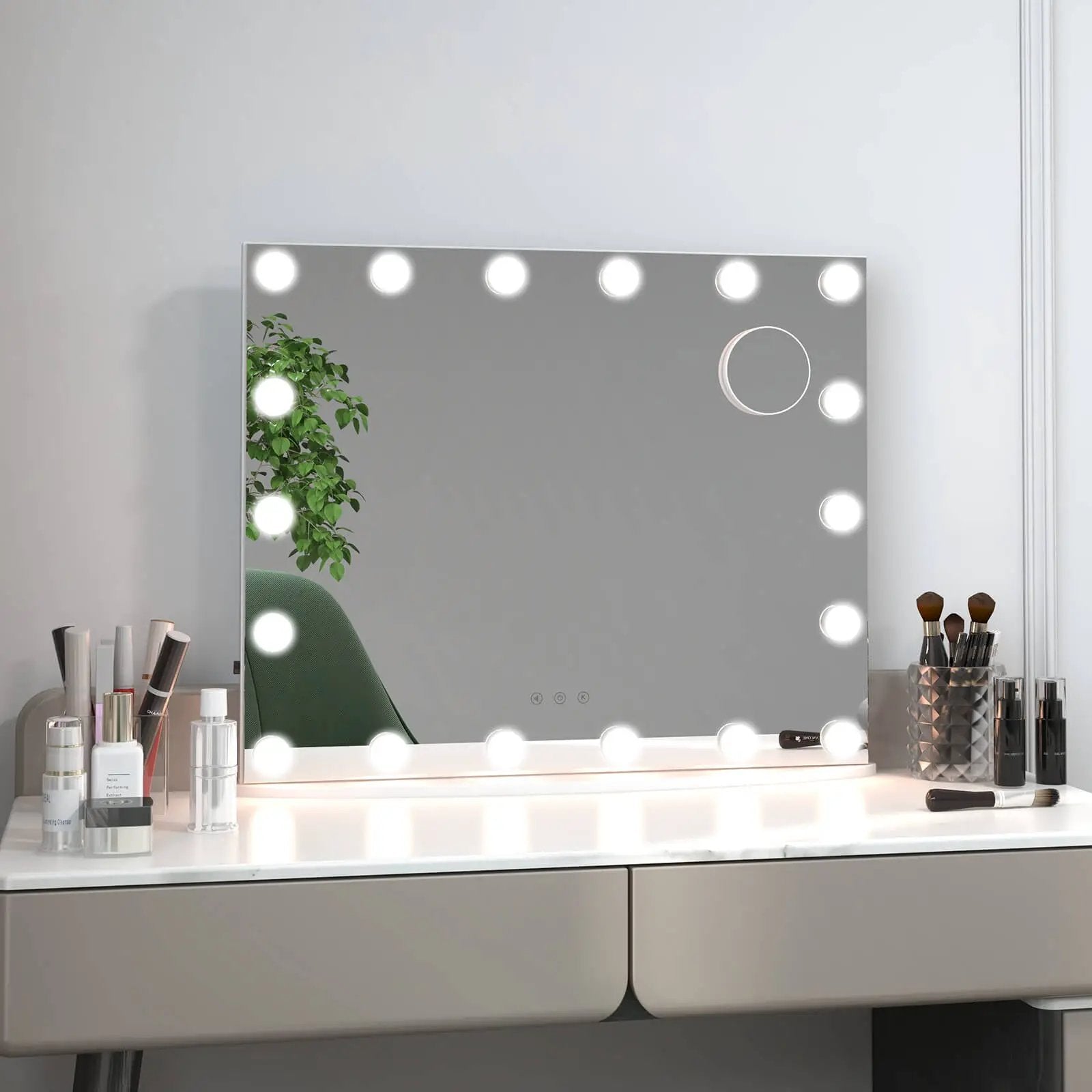 Vanity Mirror with 18 Dimmable LED Bulbs and 3 Color Lighting Modes-White by DirectDeals