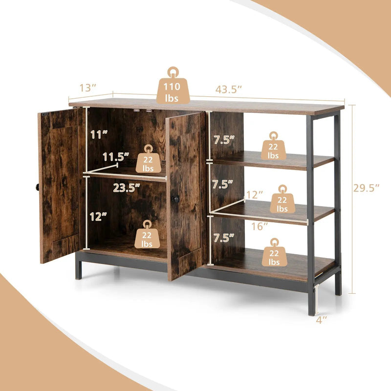 Industrial Kitchen Storage Cabinet with Open Shelves-Rustic Brown by DirectDeals