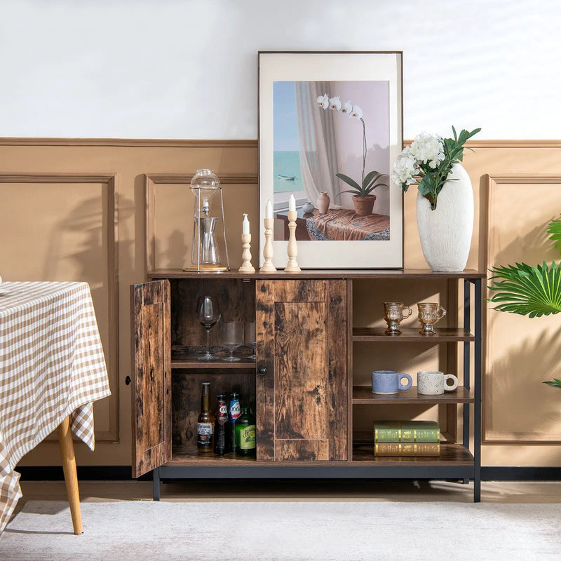 Industrial Kitchen Storage Cabinet with Open Shelves-Rustic Brown by DirectDeals