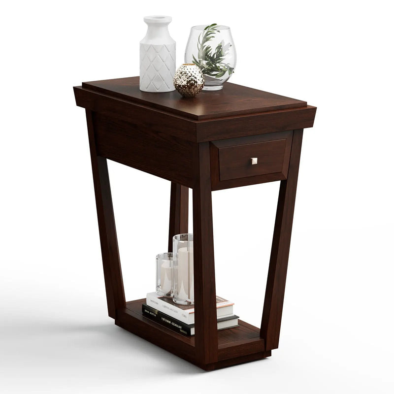 2-Tier Rubber Wood Classic End Table with Drawer and Shelf by DirectDeals