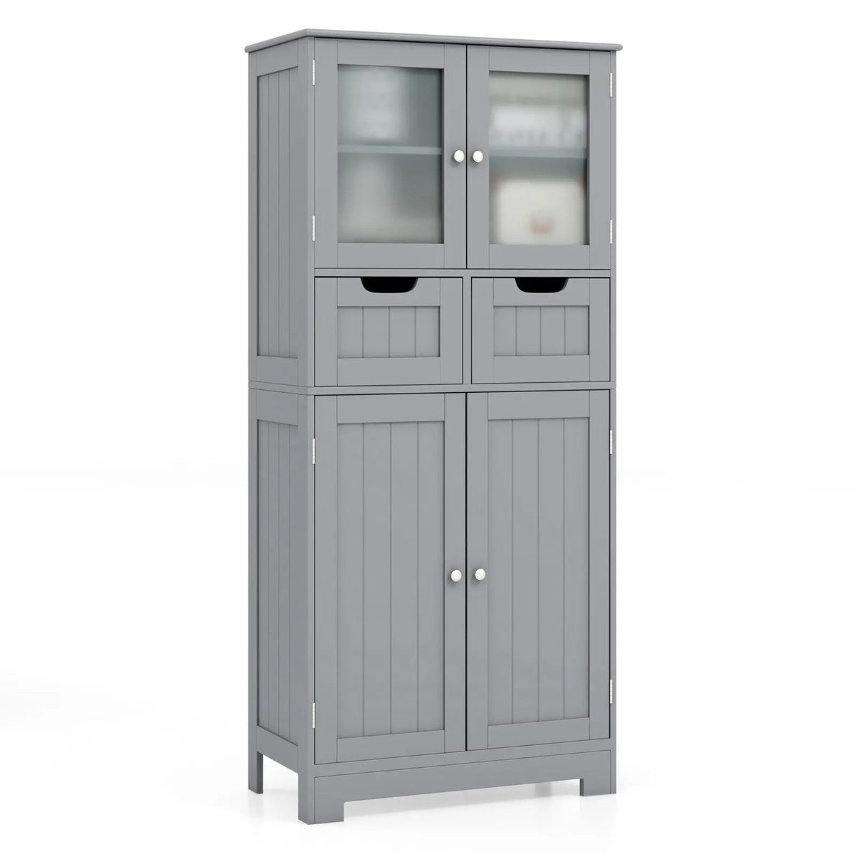 3 Tier Freee-Standing Bathroom Cabinet with 2 Drawers and Glass Doors by DirectDeals