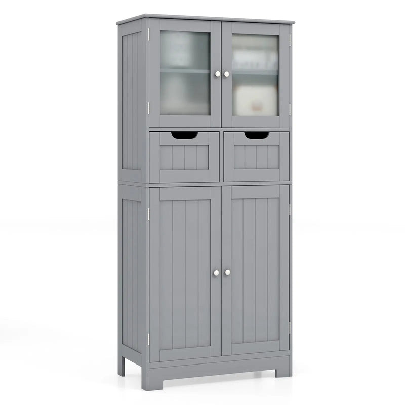 3 Tier Freee-Standing Bathroom Cabinet with 2 Drawers and Glass Doors by DirectDeals