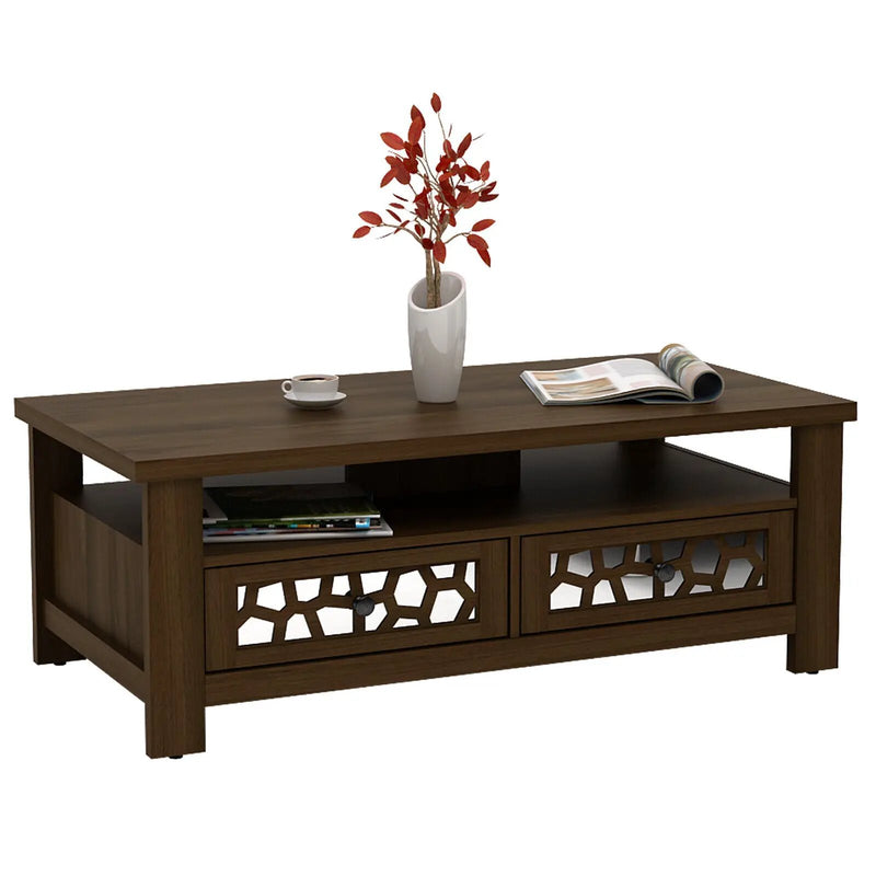 3-tier Coffee Table with 2 Drawers and 5 Support Legs by DirectDeals