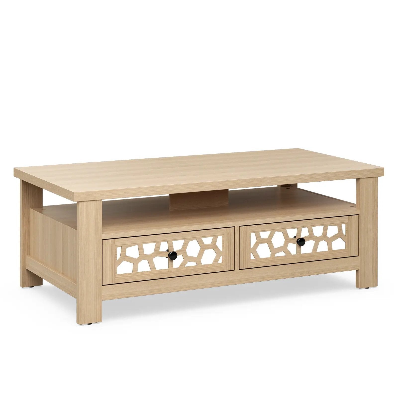 3-tier Coffee Table with 2 Drawers and 5 Support Legs by DirectDeals