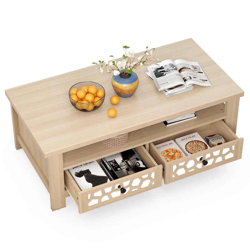 3-tier Coffee Table with 2 Drawers and 5 Support Legs by DirectDeals