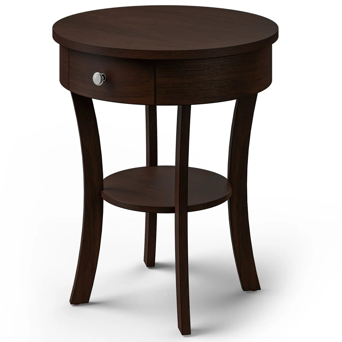 2-Tier Wood Round End Table with Open Drawer-Black by DirectDeals