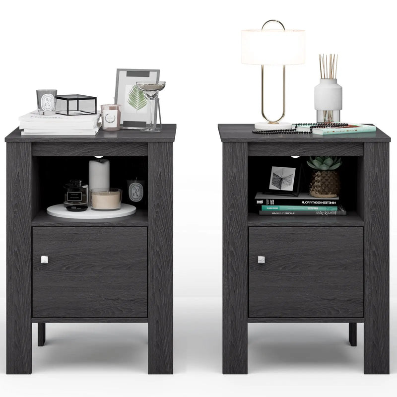 Compact Floor Farmhouse Nightstand with Open Shelf and Cabinet by DirectDeals