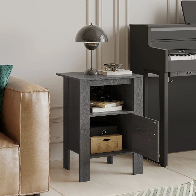 Compact Floor Farmhouse Nightstand with Open Shelf and Cabinet by DirectDeals