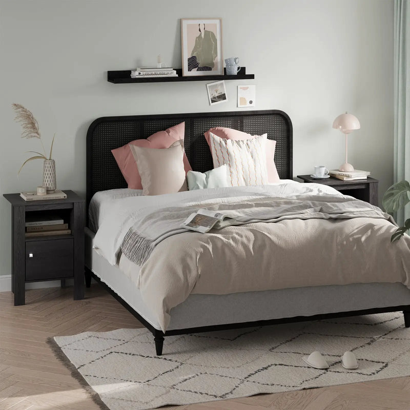 Compact Floor Farmhouse Nightstand with Open Shelf and Cabinet by DirectDeals