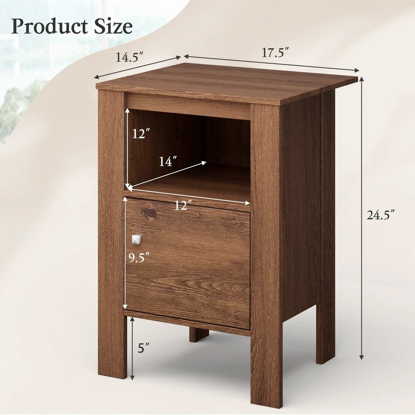 Compact Floor Farmhouse Nightstand with Open Shelf and Cabinet by DirectDeals