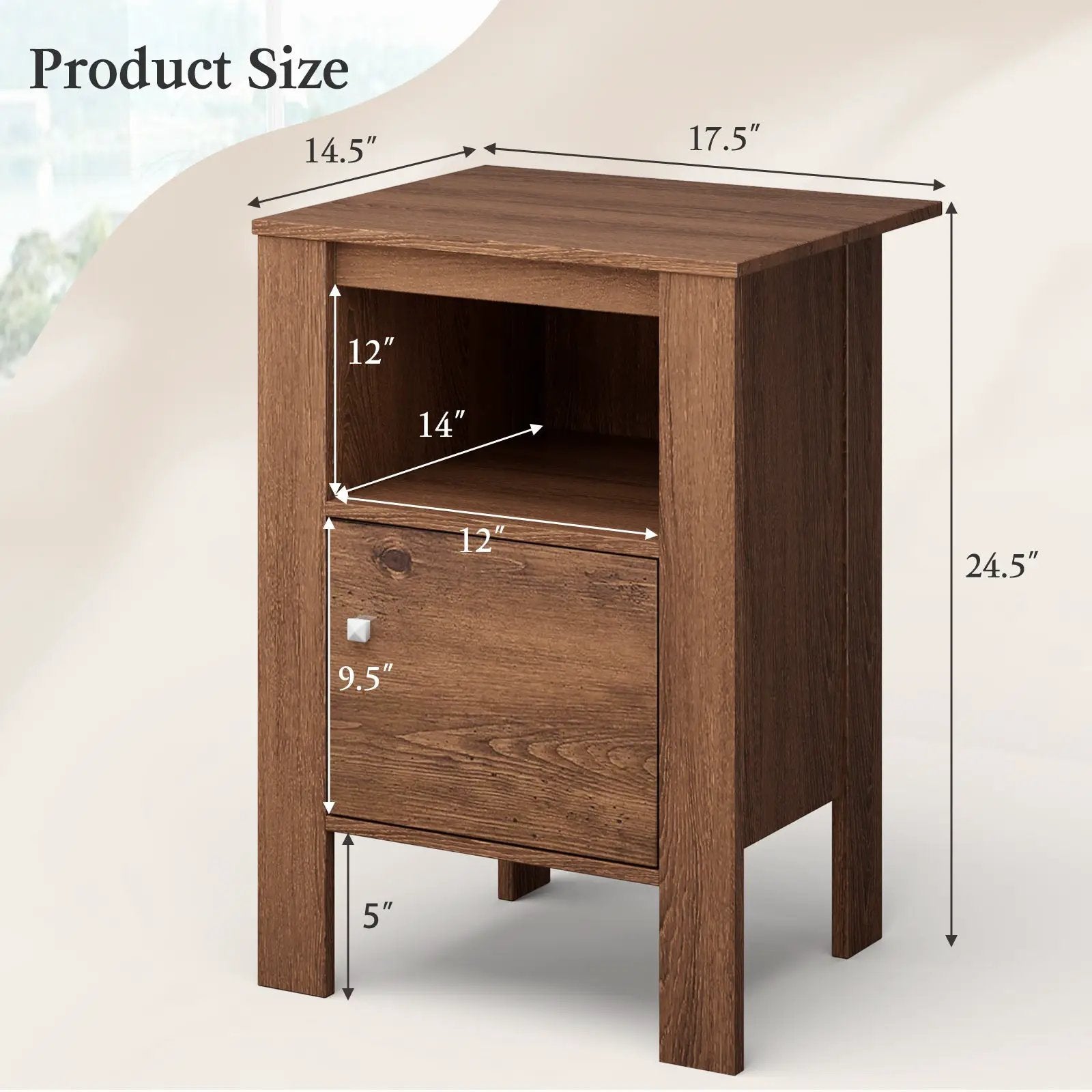 Compact Floor Farmhouse Nightstand with Open Shelf and Cabinet by DirectDeals