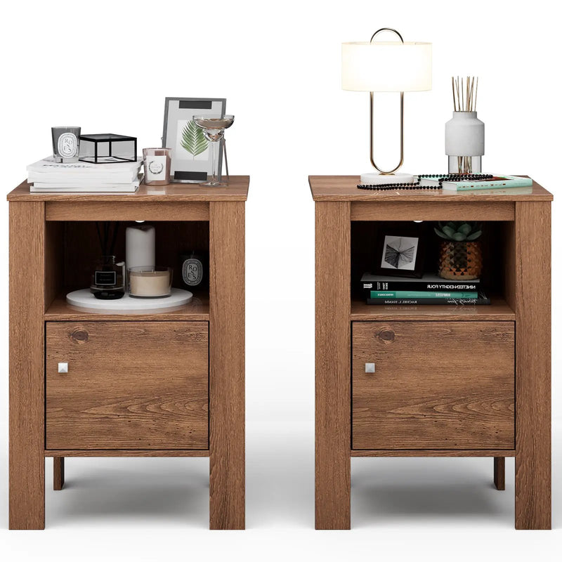 Compact Floor Farmhouse Nightstand with Open Shelf and Cabinet by DirectDeals
