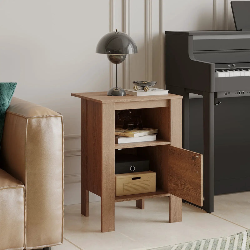 Compact Floor Farmhouse Nightstand with Open Shelf and Cabinet by DirectDeals