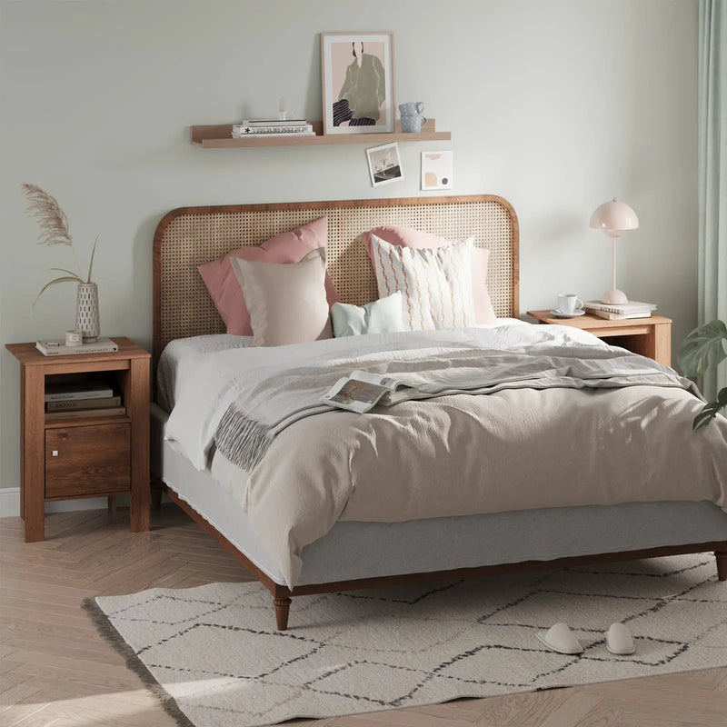 Compact Floor Farmhouse Nightstand with Open Shelf and Cabinet by DirectDeals