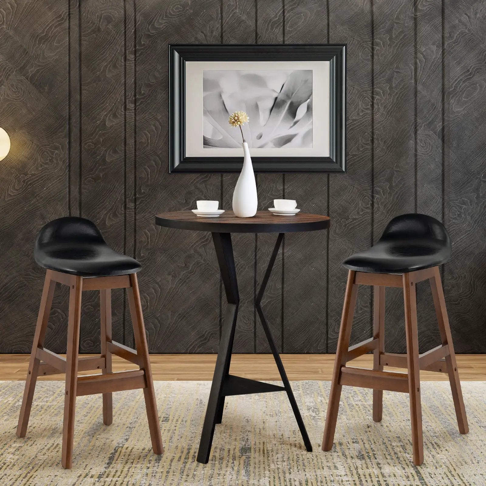 27.5 Inch Set of 2 Upholstered PU Leather Barstools with Back Cushion-Brown by DirectDeals