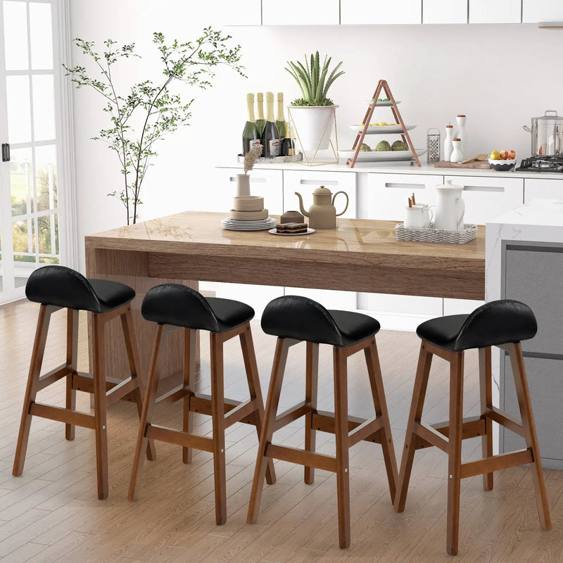 27.5 Inch Set of 2 Upholstered PU Leather Barstools with Back Cushion-Brown by DirectDeals