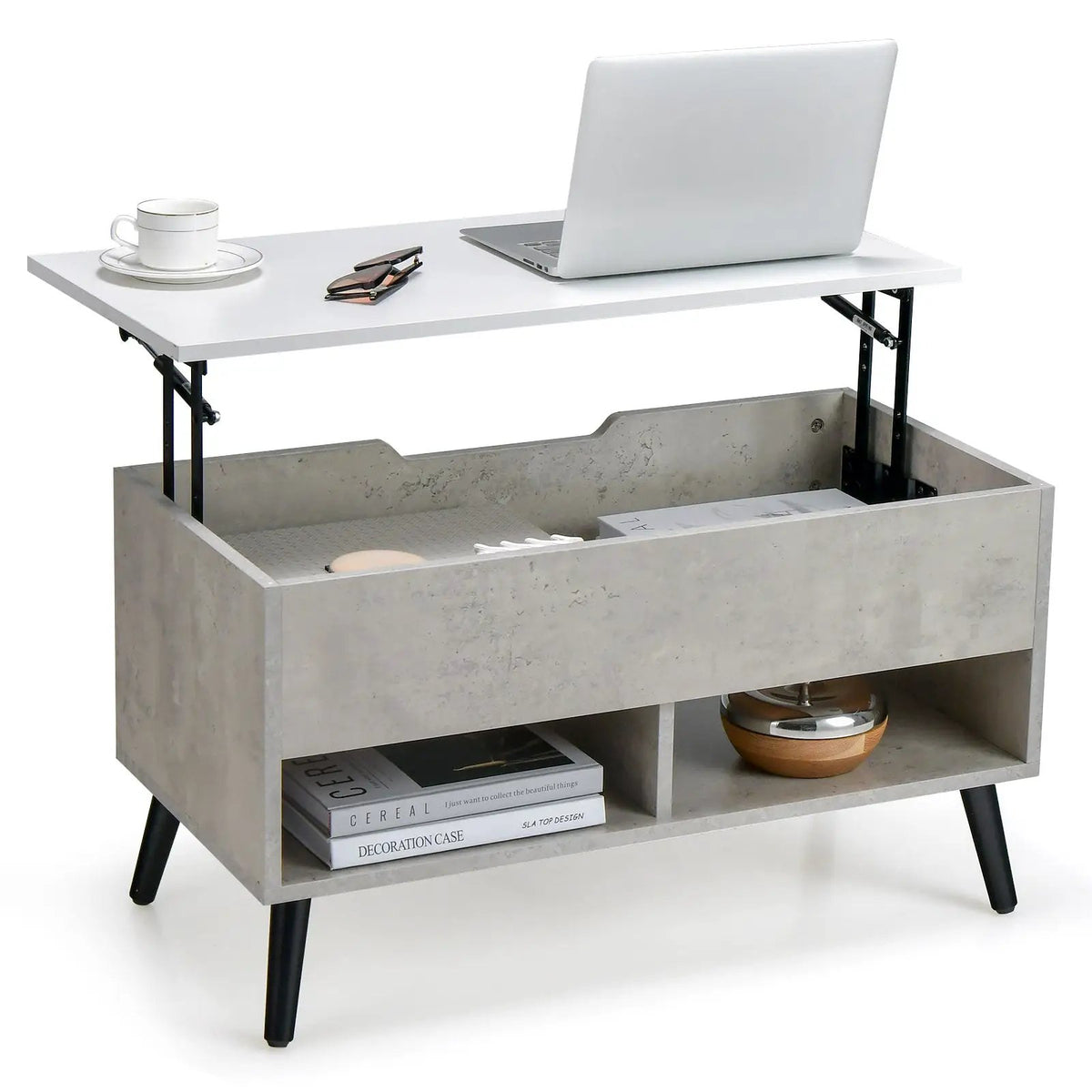 31.5 Inch Lift-Top Coffee Table with Hidden Storage and 2 Open Shelves by DirectDeals