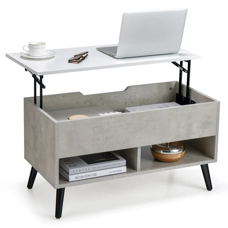 31.5 Inch Lift-Top Coffee Table with Hidden Storage and 2 Open Shelves by DirectDeals