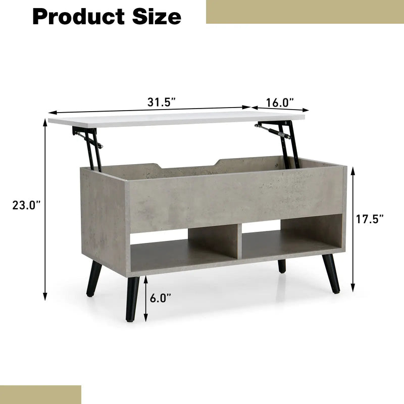 31.5 Inch Lift-Top Coffee Table with Hidden Storage and 2 Open Shelves by DirectDeals