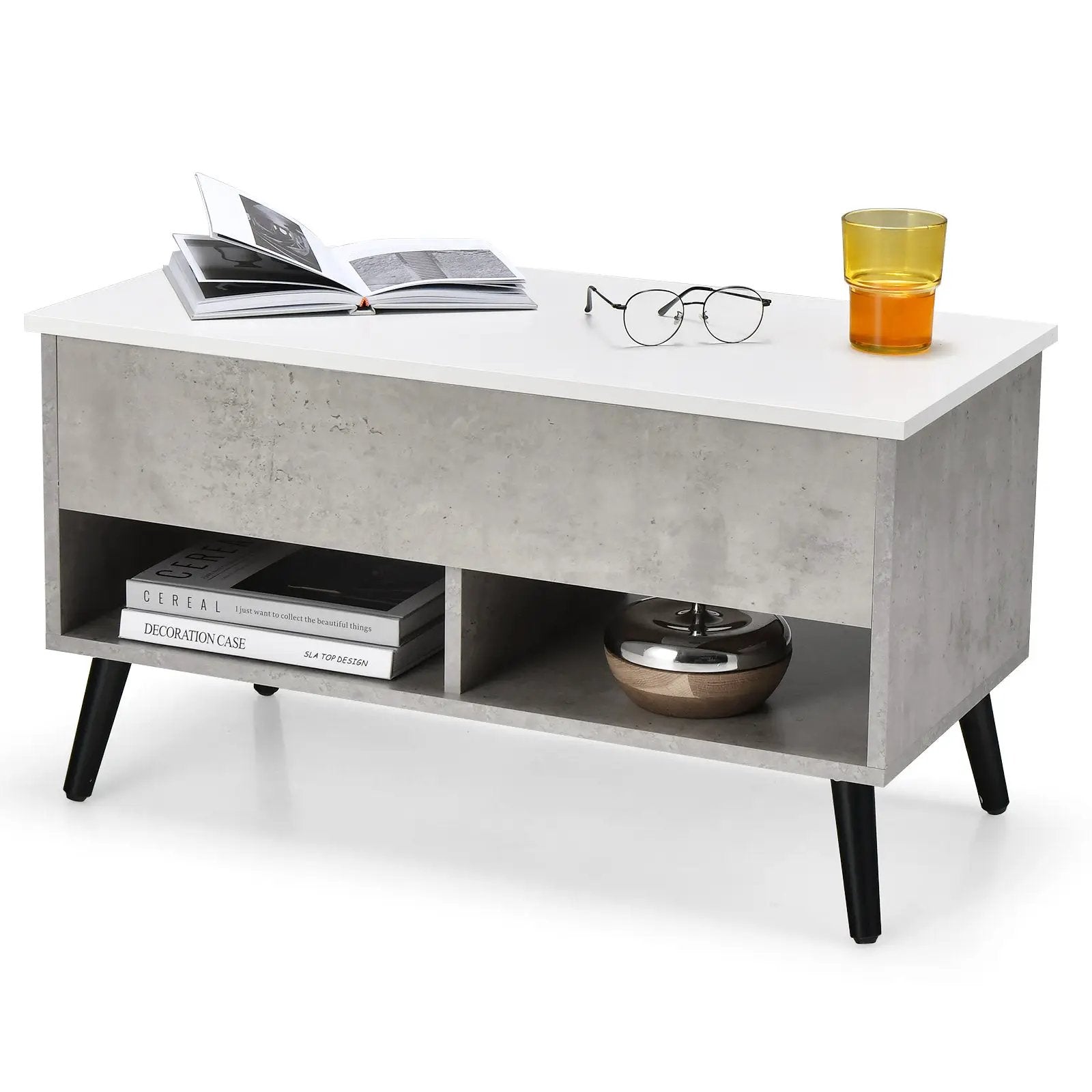 31.5 Inch Lift-Top Coffee Table with Hidden Storage and 2 Open Shelves by DirectDeals