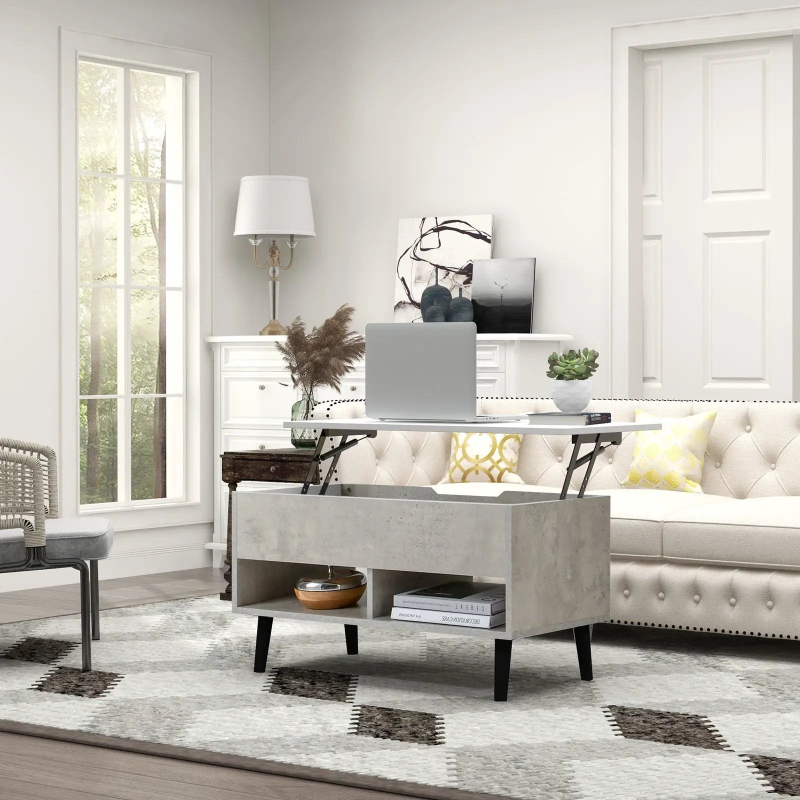 31.5 Inch Lift-Top Coffee Table with Hidden Storage and 2 Open Shelves by DirectDeals