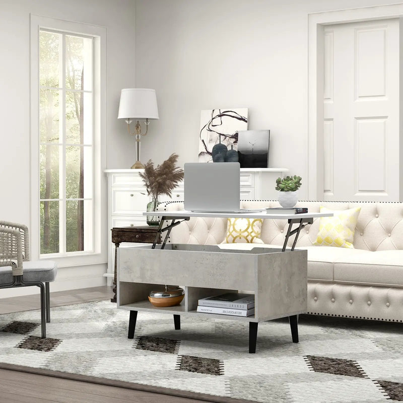 31.5 Inch Lift-Top Coffee Table with Hidden Storage and 2 Open Shelves by DirectDeals