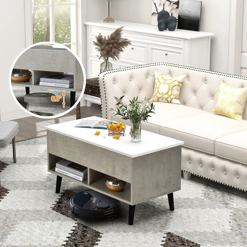 31.5 Inch Lift-Top Coffee Table with Hidden Storage and 2 Open Shelves by DirectDeals