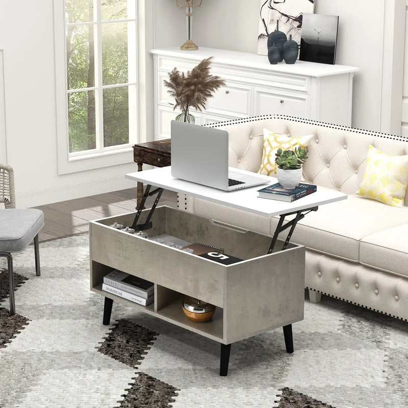 31.5 Inch Lift-Top Coffee Table with Hidden Storage and 2 Open Shelves by DirectDeals
