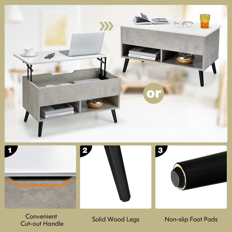 31.5 Inch Lift-Top Coffee Table with Hidden Storage and 2 Open Shelves by DirectDeals