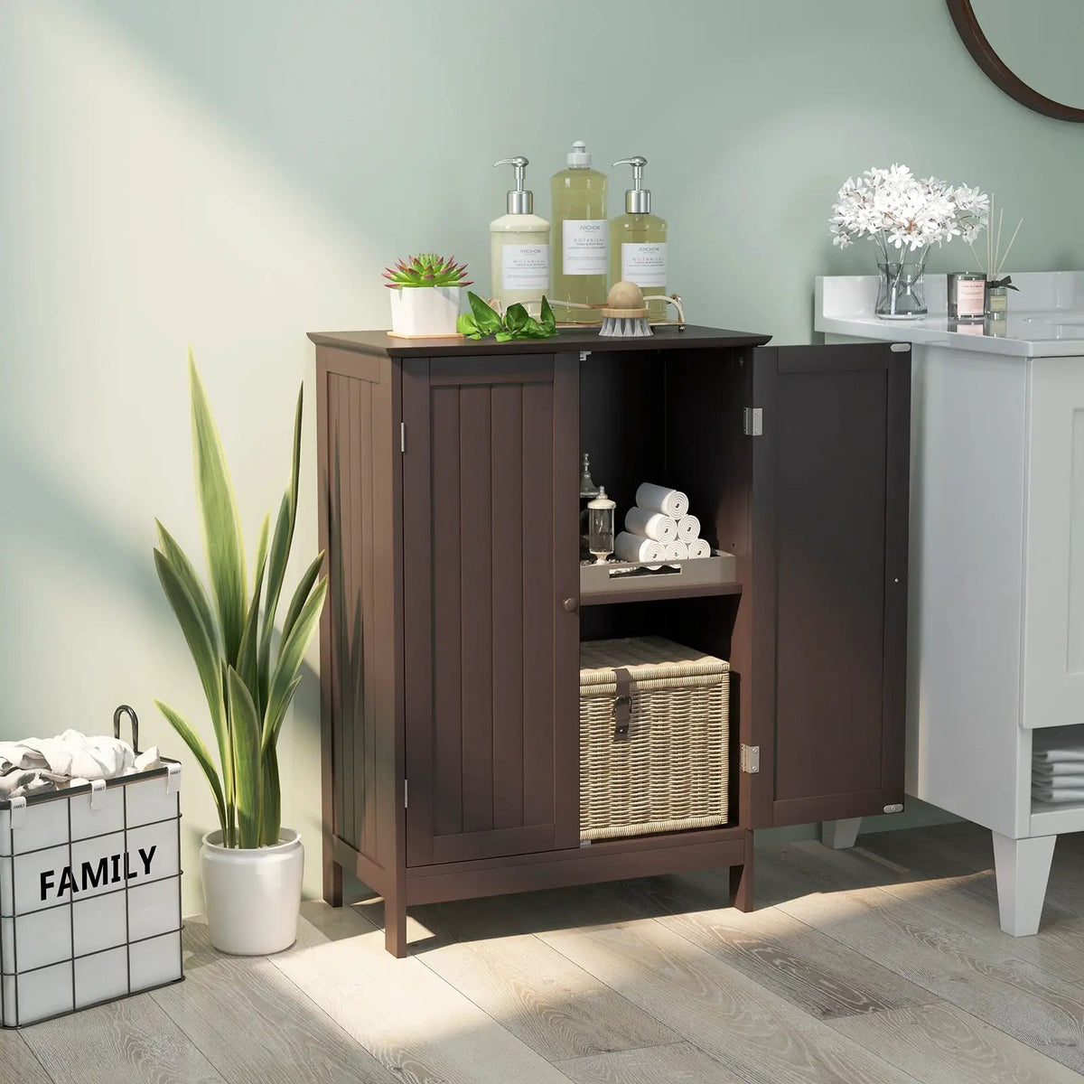 Bathroom Floor Storage Double Door Cupboard Cabinet by DirectDeals