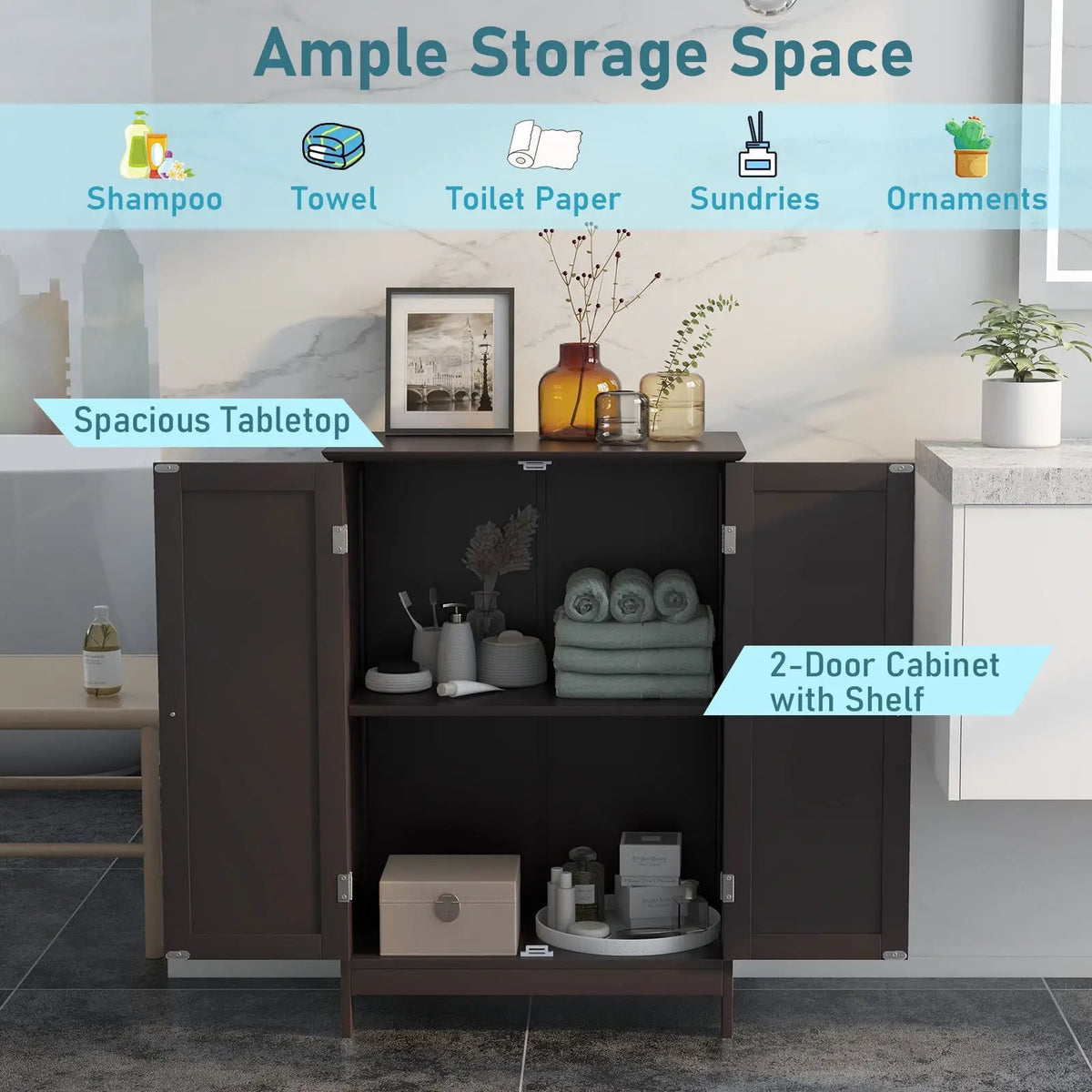 Bathroom Floor Storage Double Door Cupboard Cabinet by DirectDeals