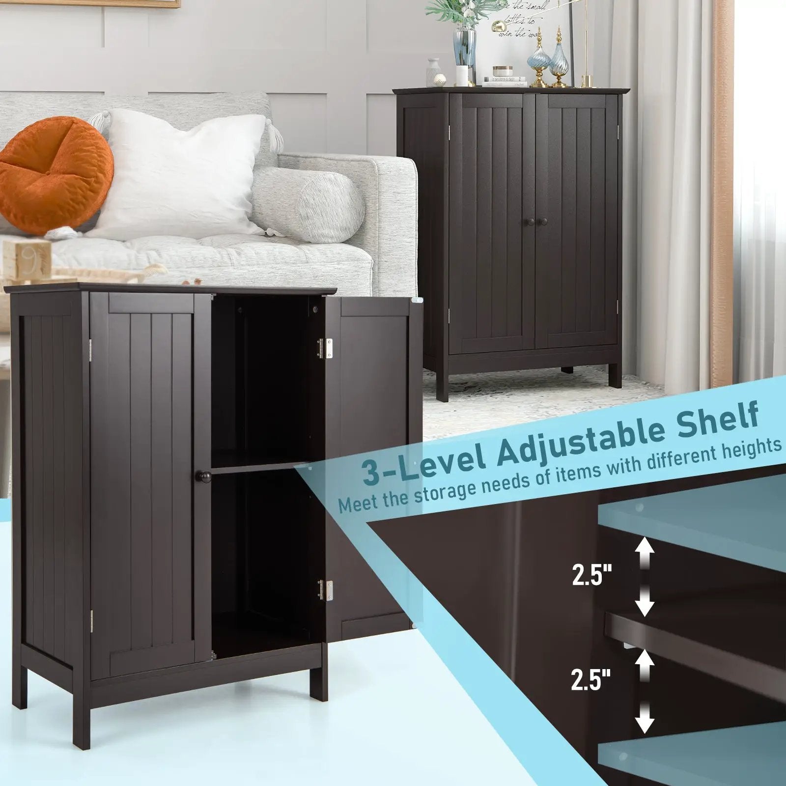 Bathroom Floor Storage Double Door Cupboard Cabinet by DirectDeals