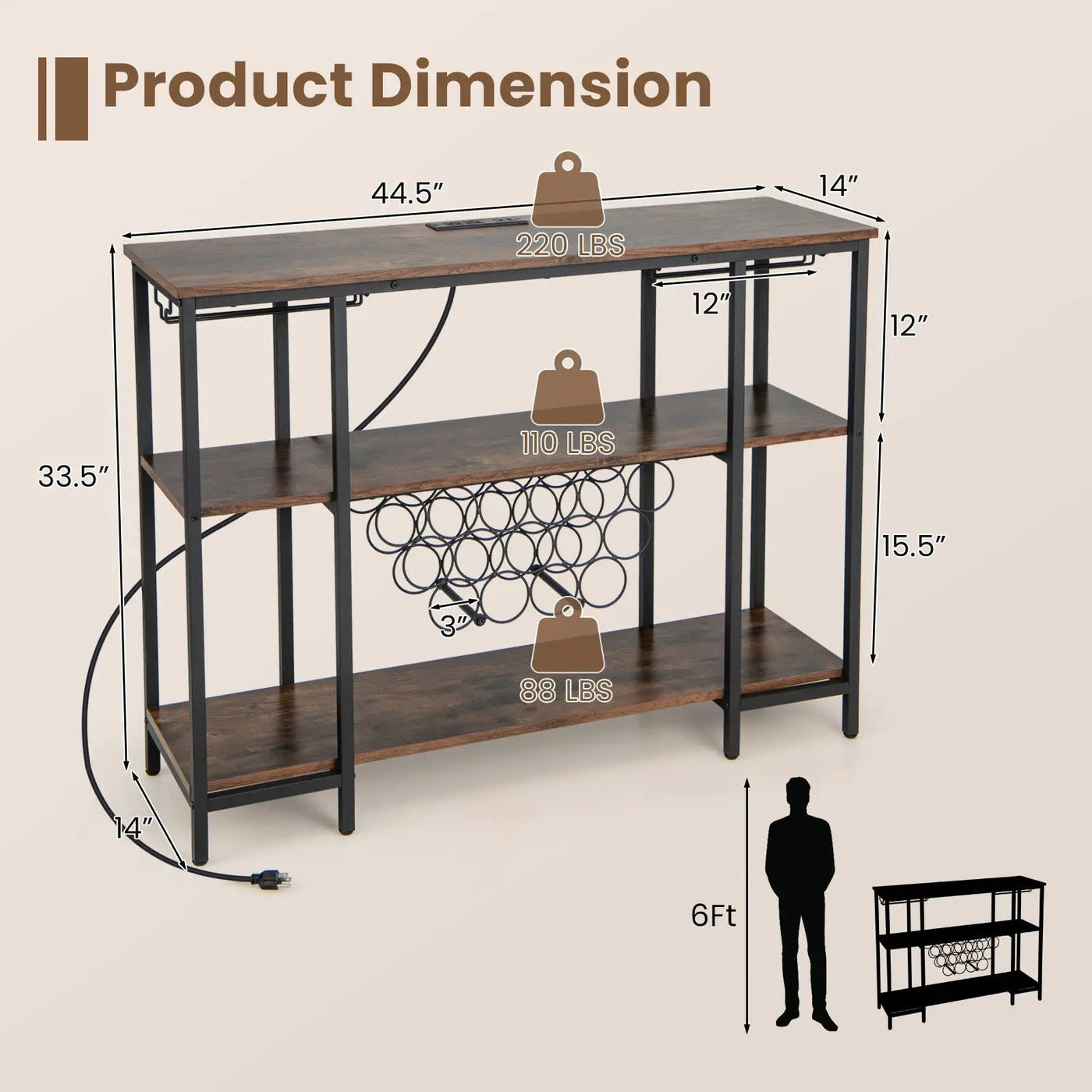 Industrial Wine Rack Wine Bar Cabinet with Storage Shelves by DirectDeals