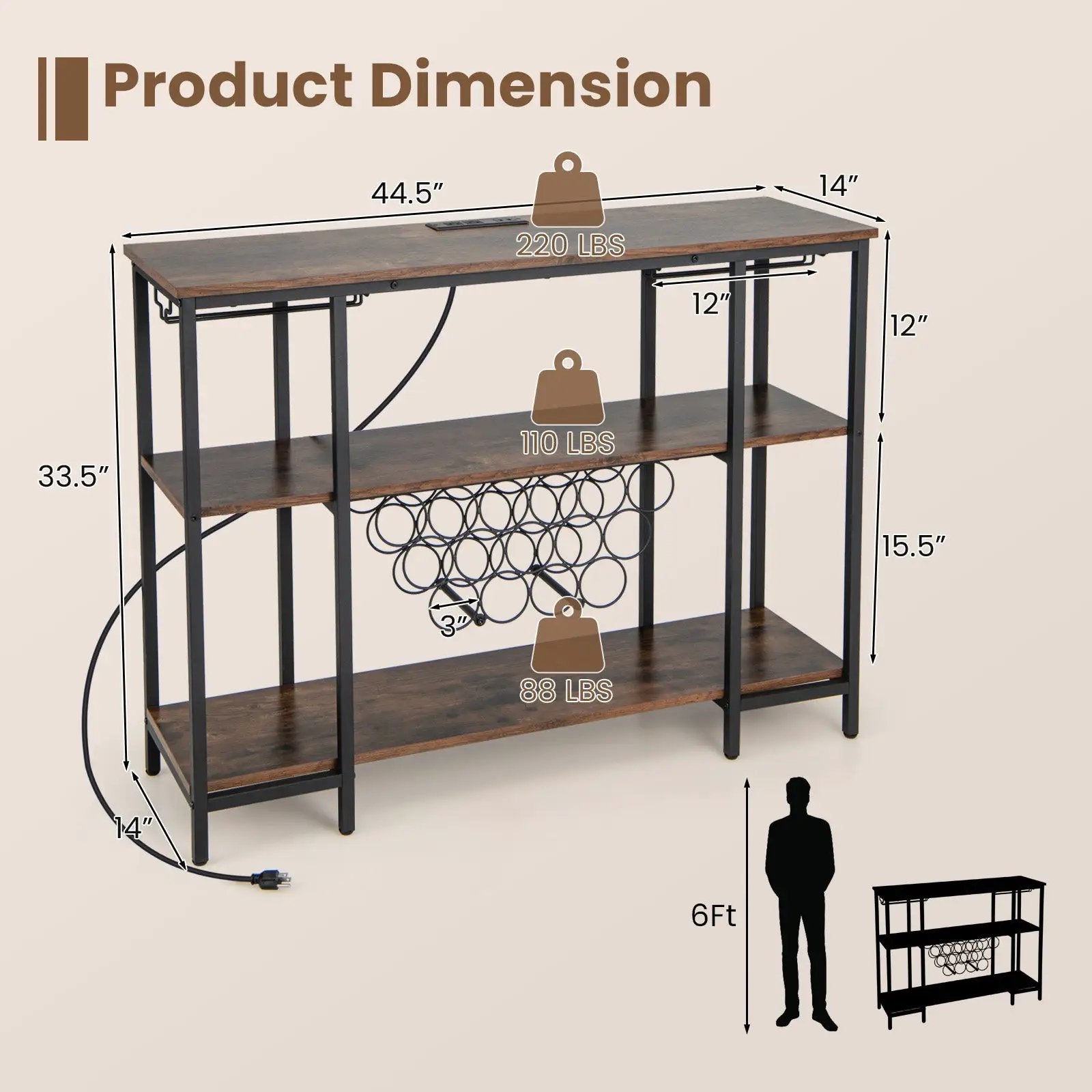 Industrial Wine Rack Wine Bar Cabinet with Storage Shelves by DirectDeals