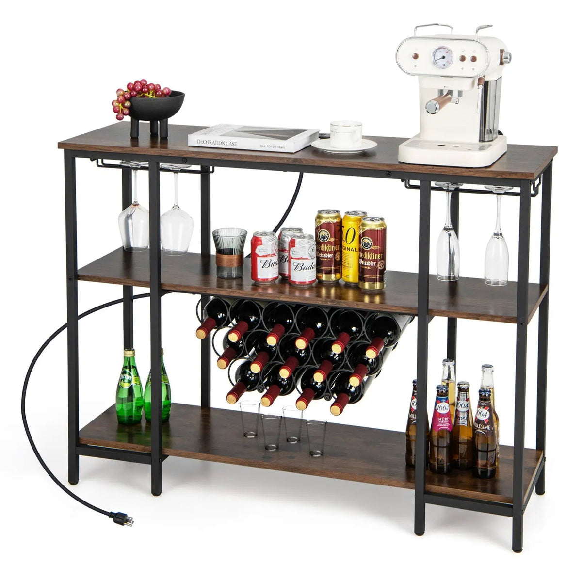 Industrial Wine Rack Wine Bar Cabinet with Storage Shelves by DirectDeals