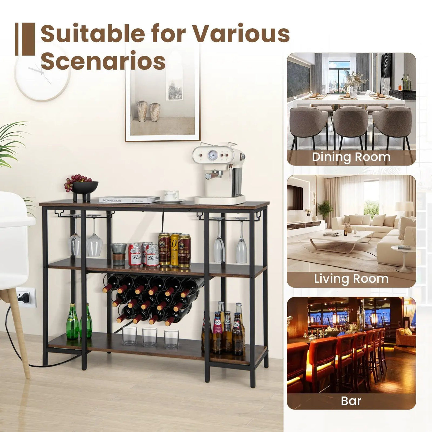 Industrial Wine Rack Wine Bar Cabinet with Storage Shelves by DirectDeals