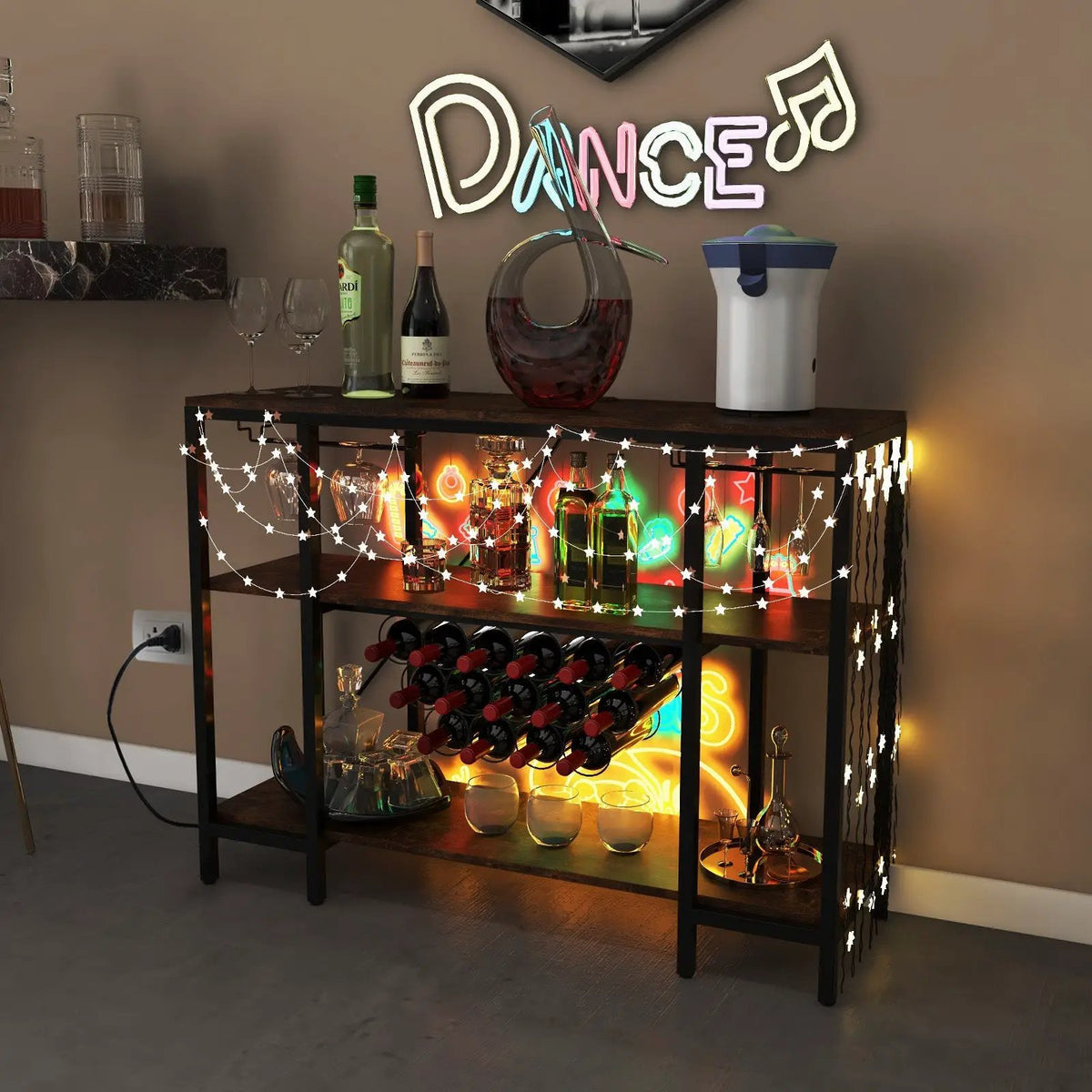 Industrial Wine Rack Wine Bar Cabinet with Storage Shelves by DirectDeals