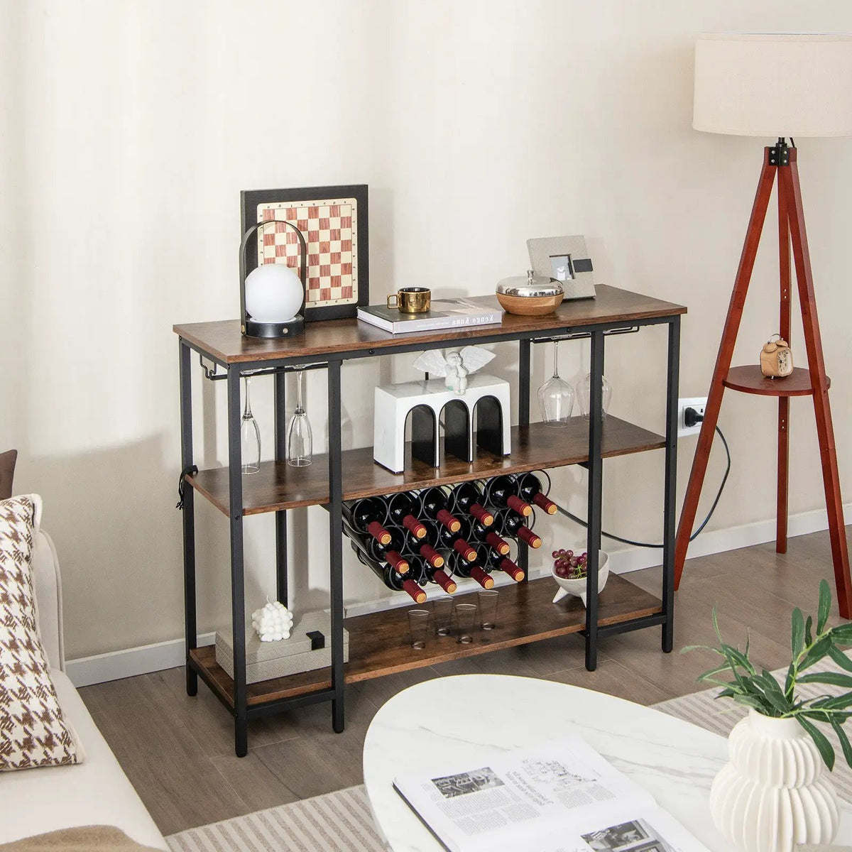 Industrial Wine Rack Wine Bar Cabinet with Storage Shelves by DirectDeals