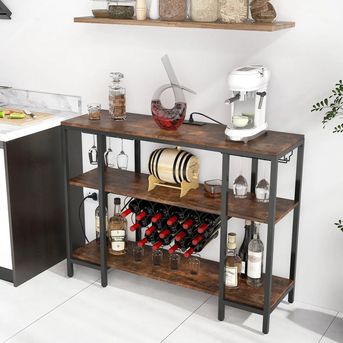Industrial Wine Rack Wine Bar Cabinet with Storage Shelves by DirectDeals