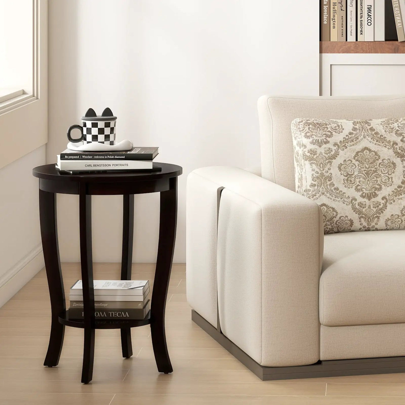 2-tier Round End Table with Solid Wood Legs by DirectDeals