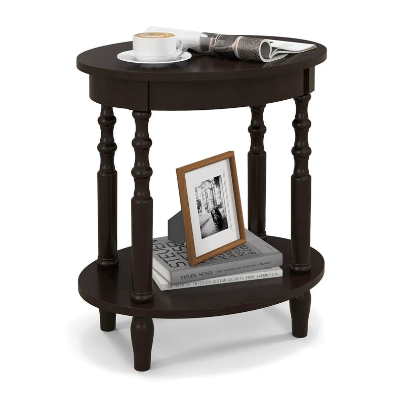 Oval Side Table with Storage Shelf and Wood Legs by DirectDeals