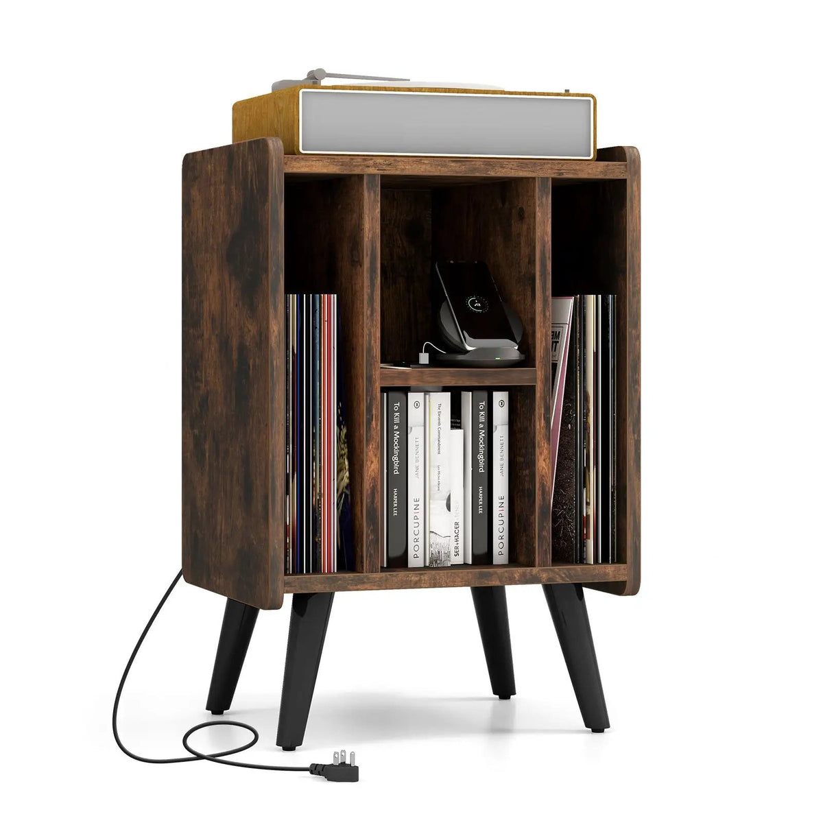 Vinyl Record Storage Turntable Stand with 4 Open Shelves by DirectDeals