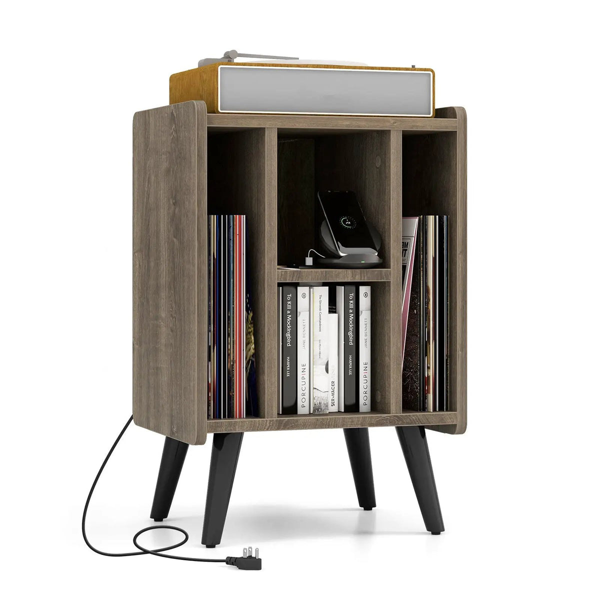 Vinyl Record Storage Turntable Stand with 4 Open Shelves by DirectDeals